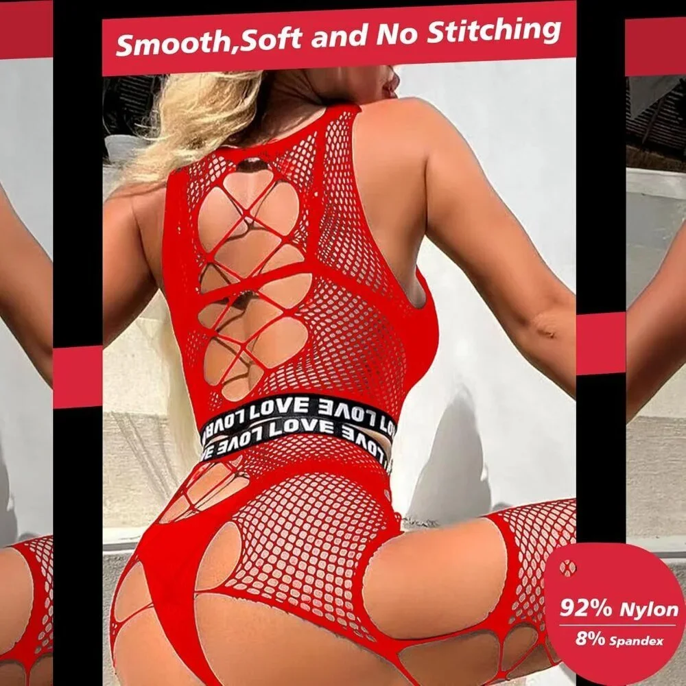 Sexy Lingerie for Women Naughty Fishnet Lingerie Set Bodysuit Erotic Teddy Sheer